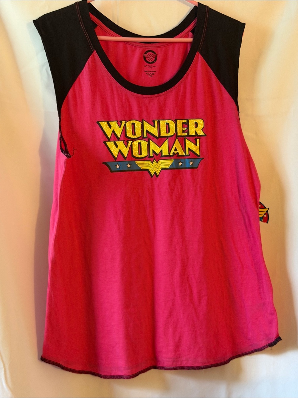 DC Comics Hot Pink Wonder Woman Logo Tank with Black Accents
